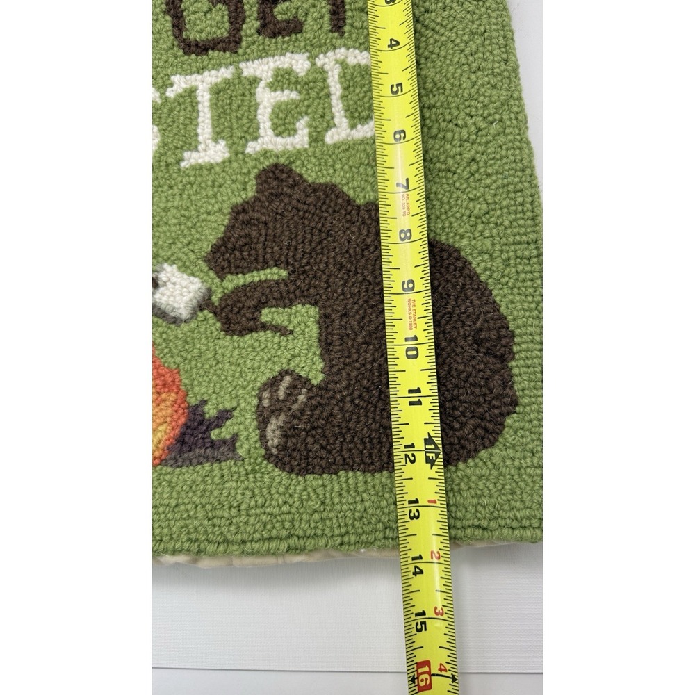 Peking Handicraft "Let's Get Toasted" Bear Campfire Hooked Two Pillow Shams Wool - Picture 9 of 12